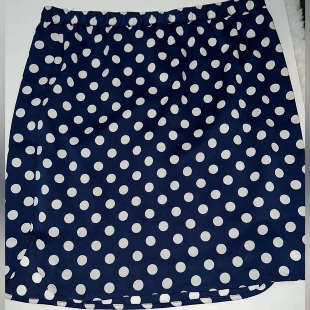 ANN TAYLOR - blue and white polka dot mini skirt - Picture 3 of 9